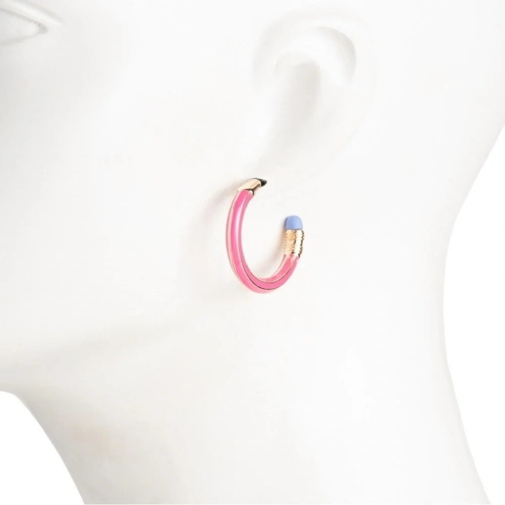 Betsey Johnson Pink and Gold Striped Hoop Earrings